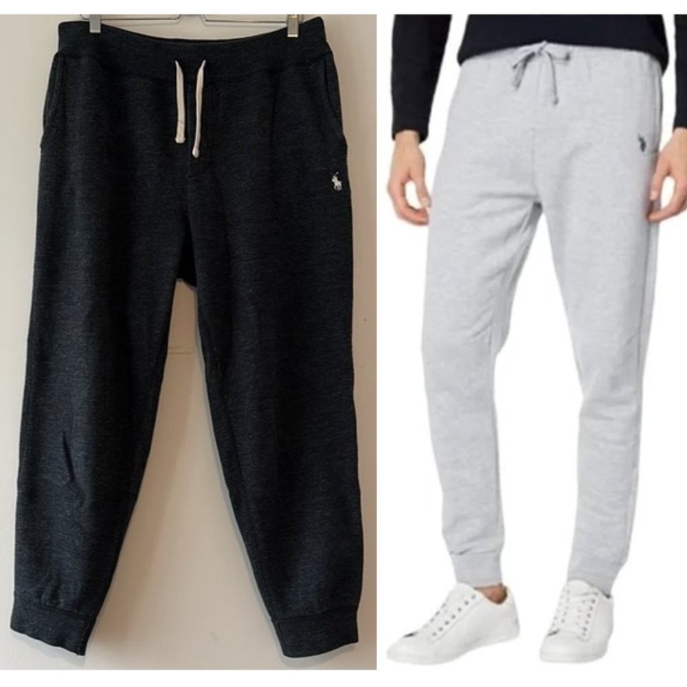 New Polo Ralph Lauren cotton double knit marled charcoal jogger sweatpants